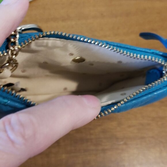 Kate Spade Aqua Gold Coast Coin Purse attached Key fob Quilted Design - Picture 4 of 6
